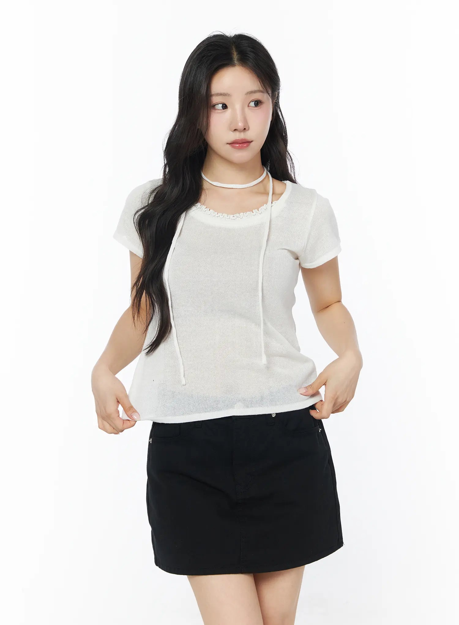sheer-short-sleeve-top-and-scarf-cy522 / White