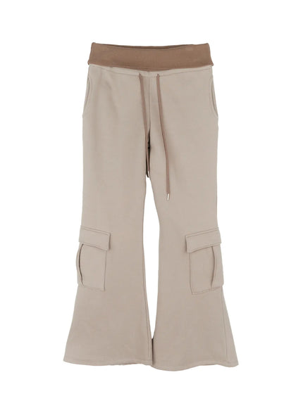 high-waist-cargo-bootcut-pants-cd517 / Beige