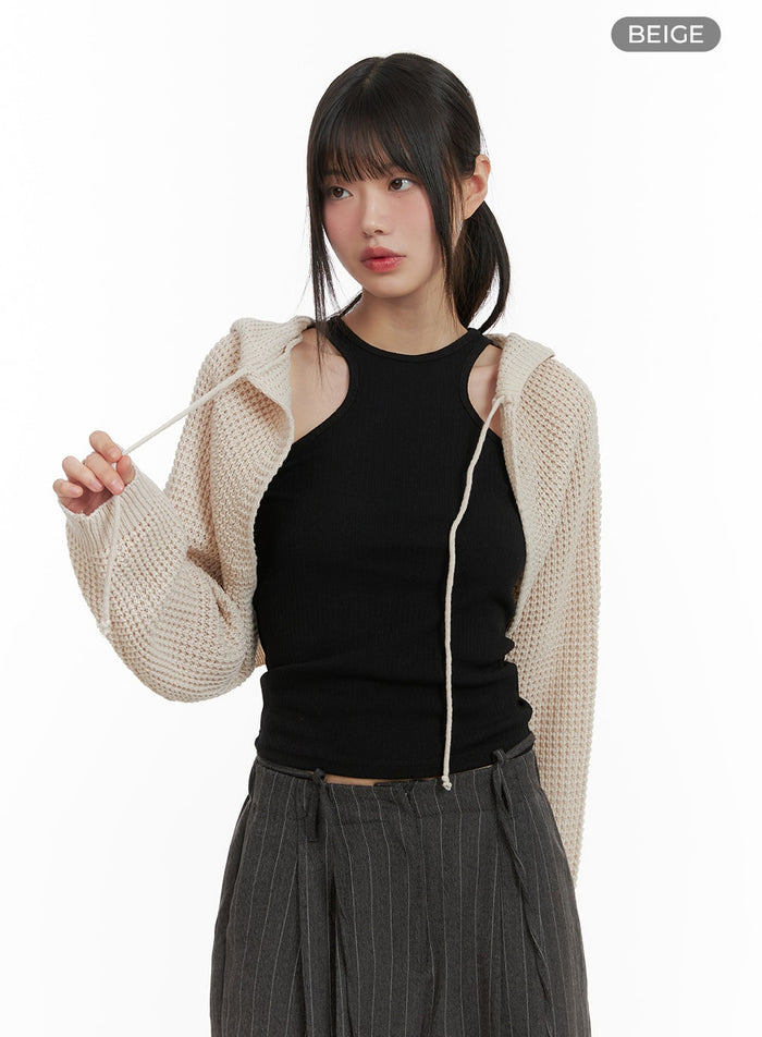 hollow-out-knitted-hoodie-bolero-ca418 / Beige