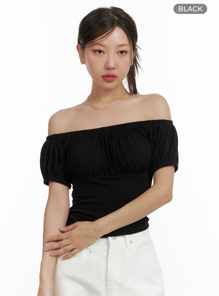 off-shoulder-shirred-crop-top-cu404 / Black