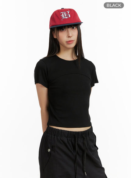 lined-solid-crop-top-cu424 / Black