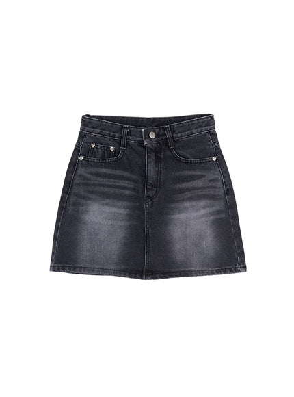 vintage-washed-denim-skirt-cy527 / Black