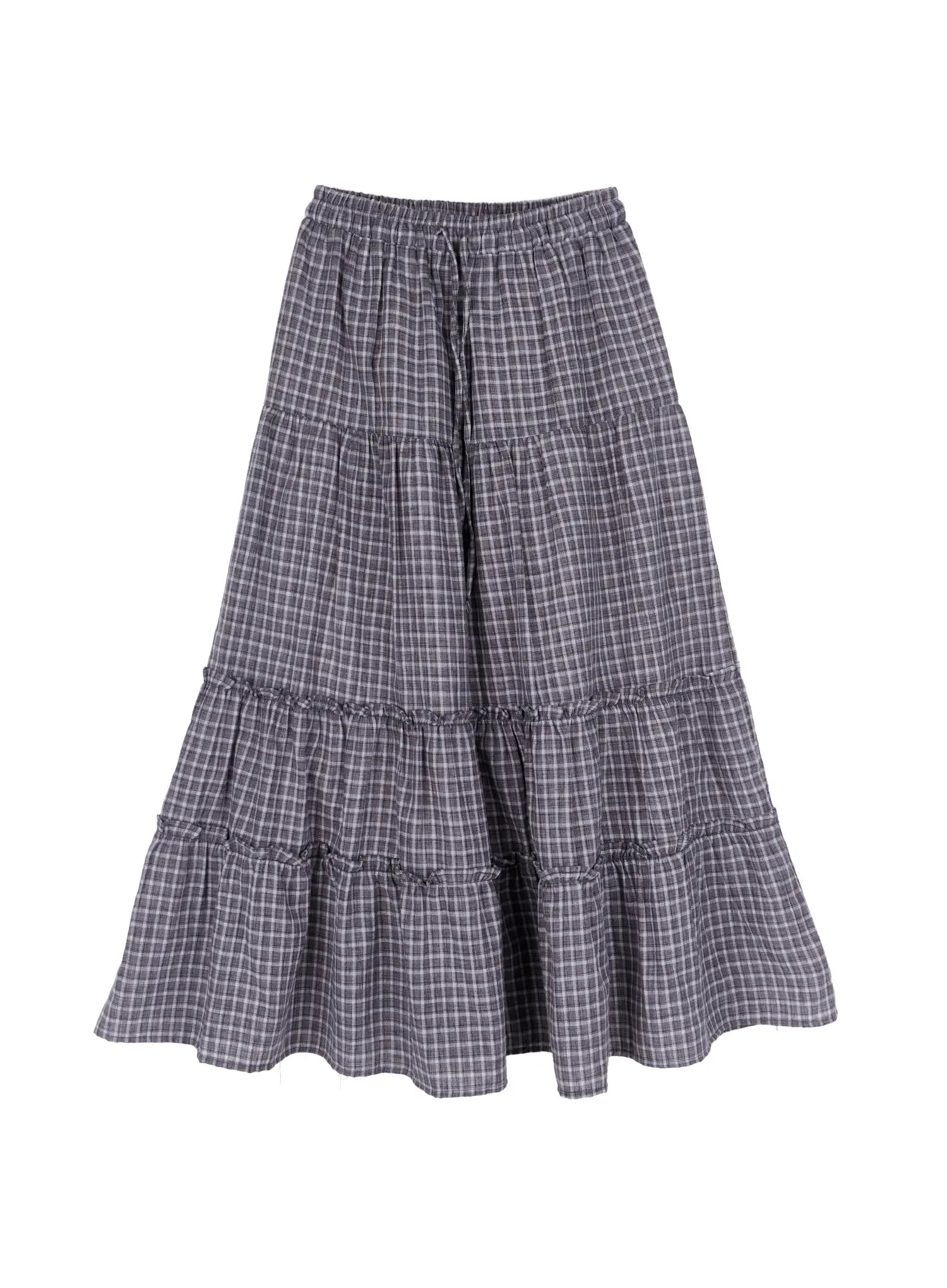 elegant-gingham-maxi-skirt-ca520 / Black
