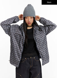 vintage-checkered-zip-up-hoodie-jacket-cf408 / Black