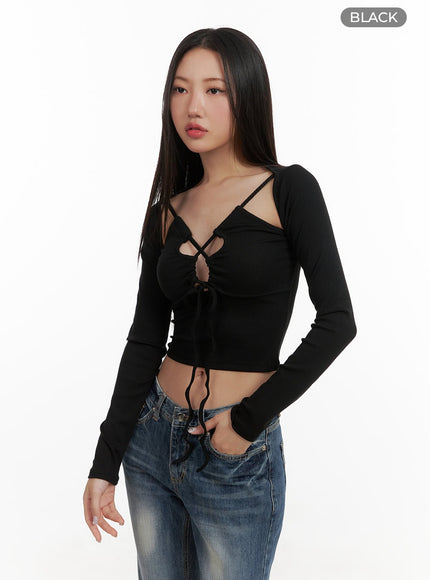 x-strap-cut-out-crop-top-cy403 / Black