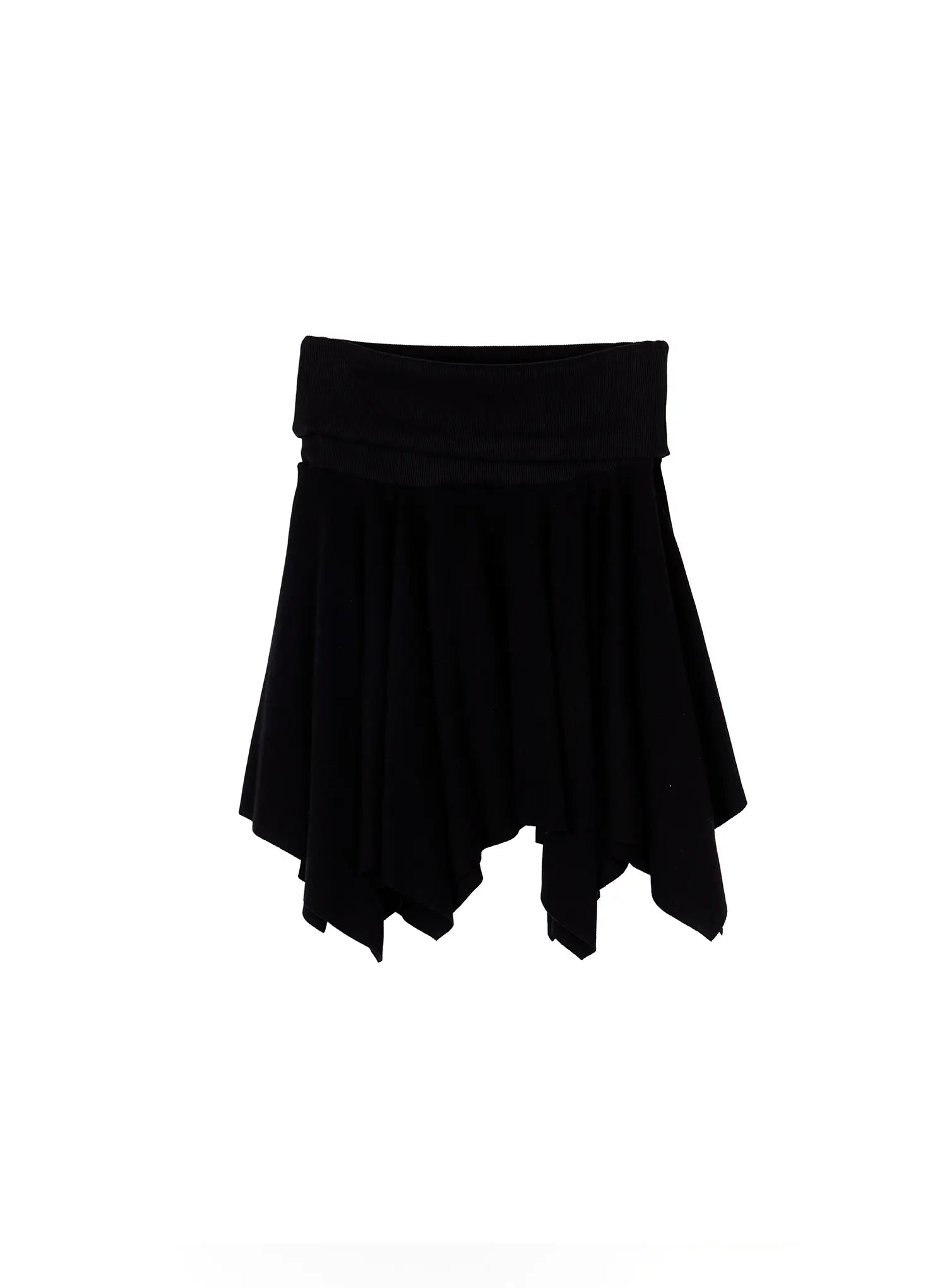 flowy-handkerchief-hem-mini-skirt-ca514 / Black