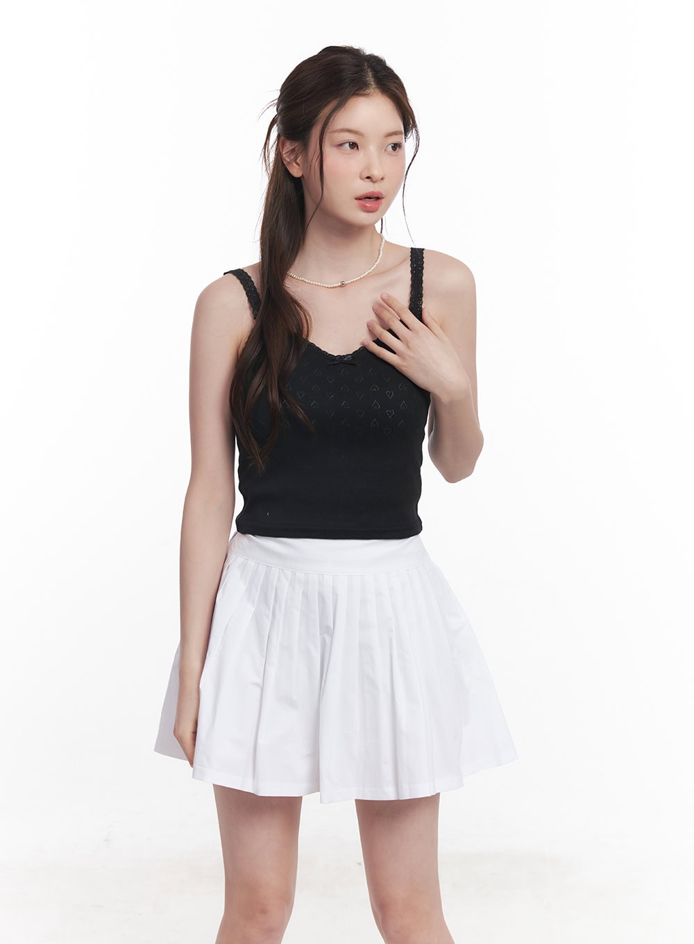 ribbon-lace-trim-cami-top-cy519 / Black