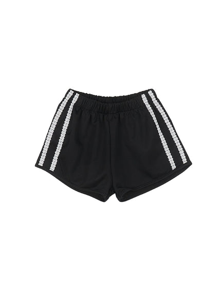 lace-trim-striped-shorts-ca514 / Black