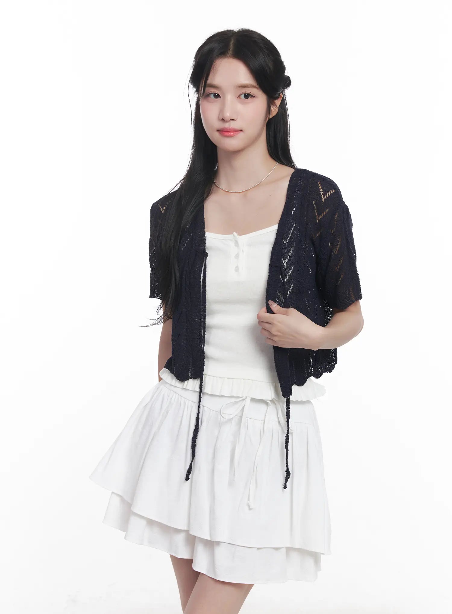 sheer-short-sleeve-cardigan-cu523 / dark blue