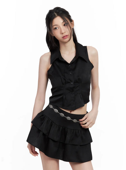 sleeveless-collared-blouse-cu530 / Black