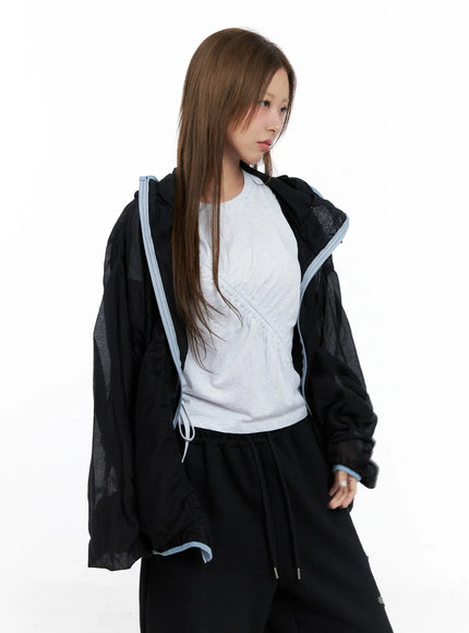 oversized-ruched-windbreaker-cl511 / Black