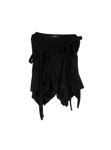 asymmetrical-ruched-flared-mini-skirt-cj522 / Black