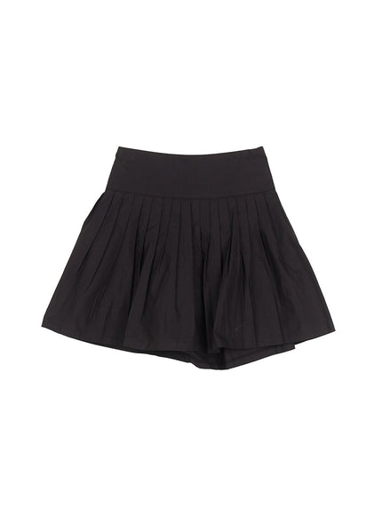 cotton-pleated-mini-skirt-cy519 / Black