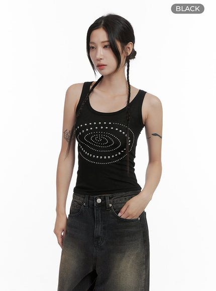 chic-studded-slim-tank-top-co402 / Black