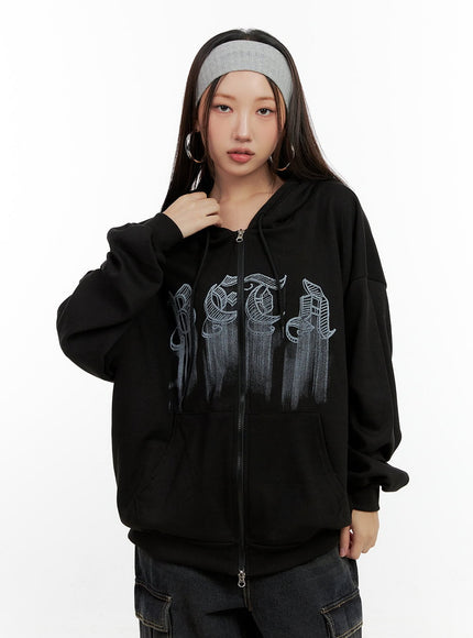 graphic-zip-up-hoodie-cn406 / Black