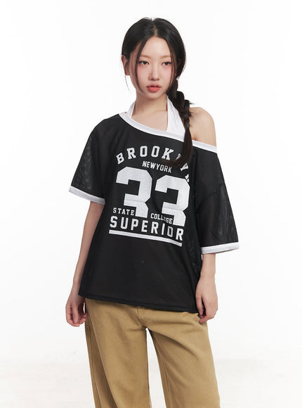 sporty-mesh-off-shoulder-top-ca530 / Black