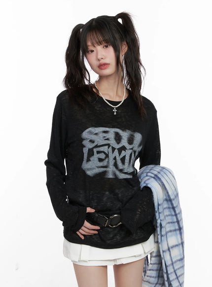 seoul-graphic-sheer-long-sleeve-tee-cn511 / Black