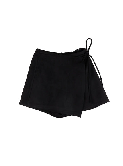 suede-wrap-mini-skort-f502 / Black