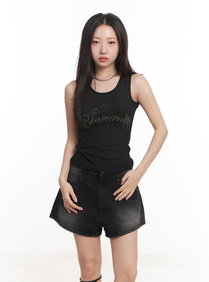 sequin-graphic-tank-top-ca529 / Black