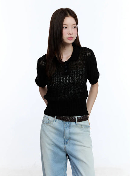 collared-short-sleeve-sweater-cu513 / Black