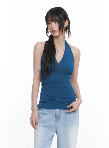 sheer-halter-neck-tank-cu519 / Blue