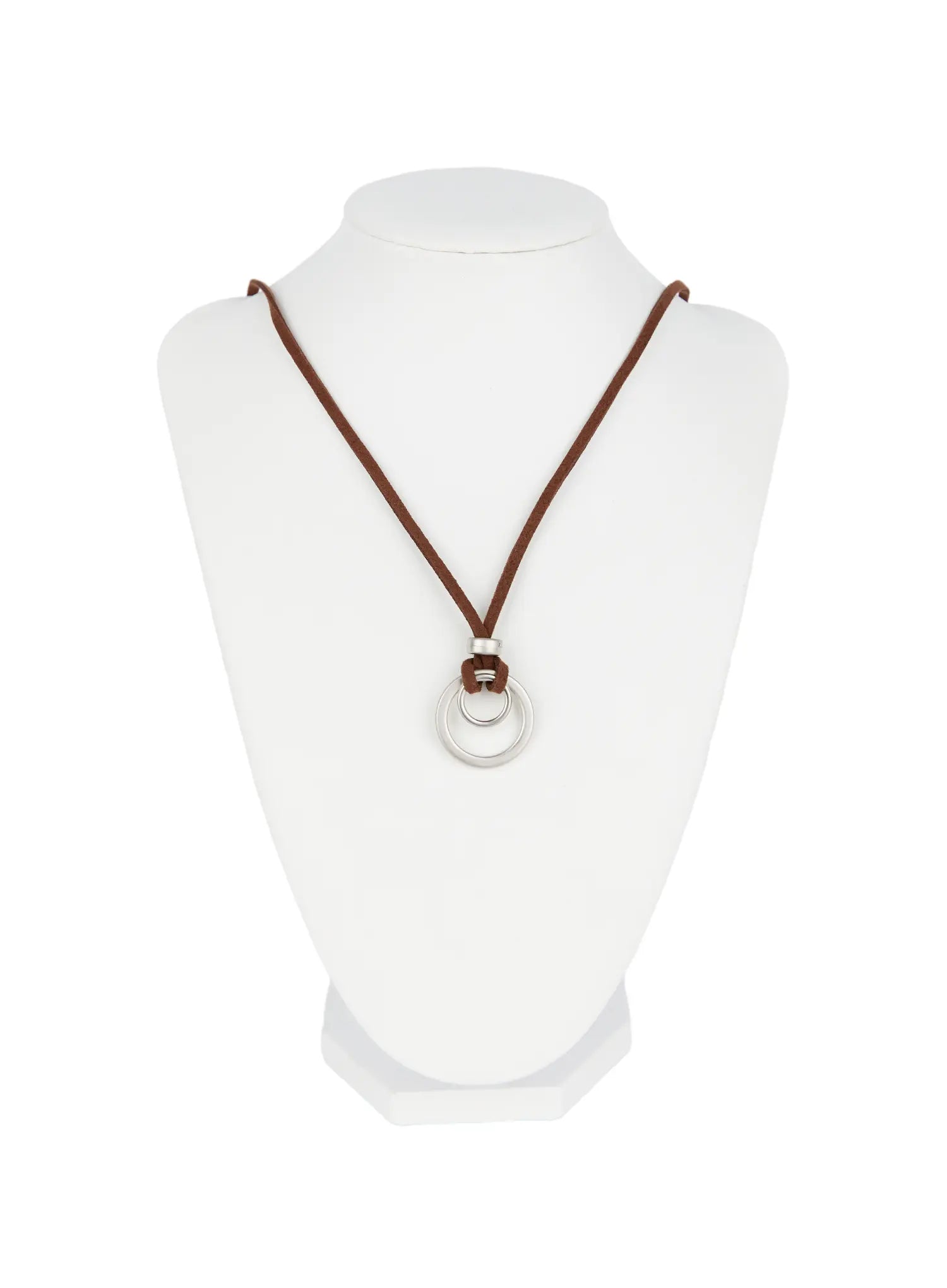 sleek-double-ring-long-necklace-cn527 / Brown