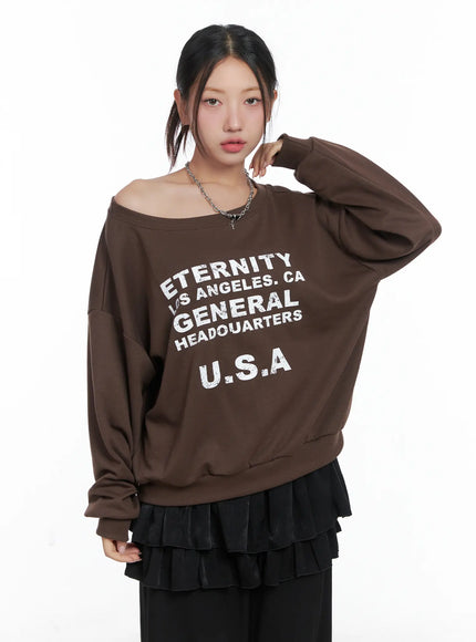 98 Graphic Off-Shoulder Sweatshirt CS502
