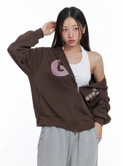 gy-starry-zip-up-hoodie-cs502 / Brown