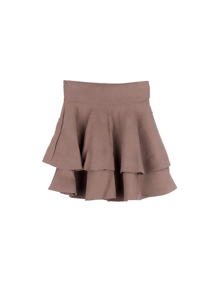 high-waist-tiered-mini-skirt-cs523 / Dark beige