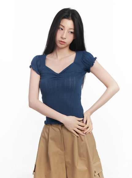 frill-v-neck-crop-tee-cu510 / Dark blue