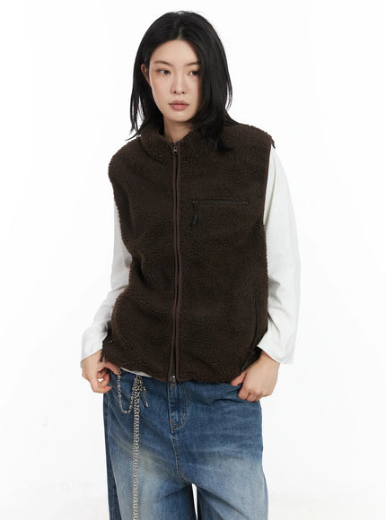 oversize-shearling-vest-cn528 / Dark brown