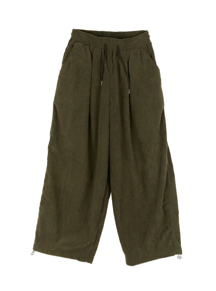 textured-fleece-baggy-pants-cd505 / Dark green