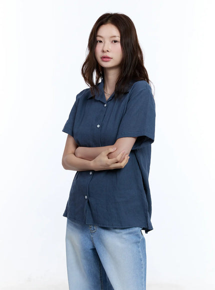 linen-short-sleeve-collared-cu513 / dark blue