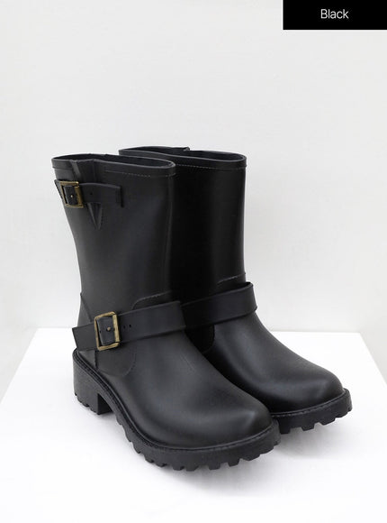 Double Buckled Mid-Calf Rain Boots OJ21