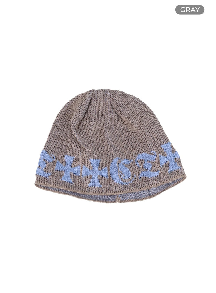 graphic-charm-knitted-beanie-ca424 / Gray