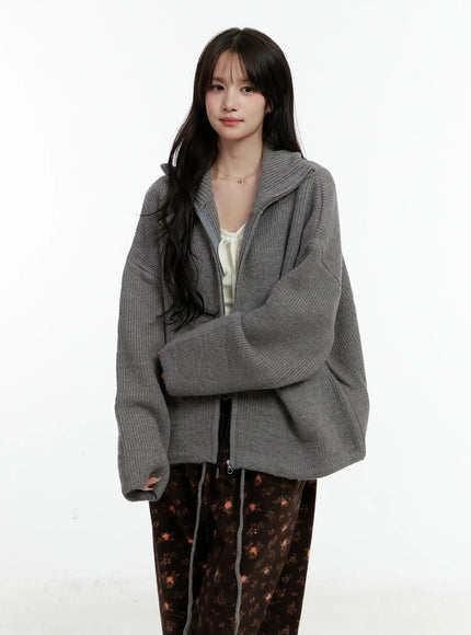 oversized-wool-blend-knit-zip-up-cd514 / Gray