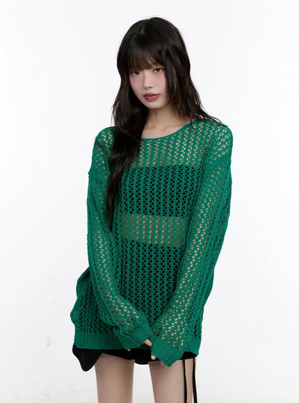 sheer-loose-fit-sweater-cl504 / Green