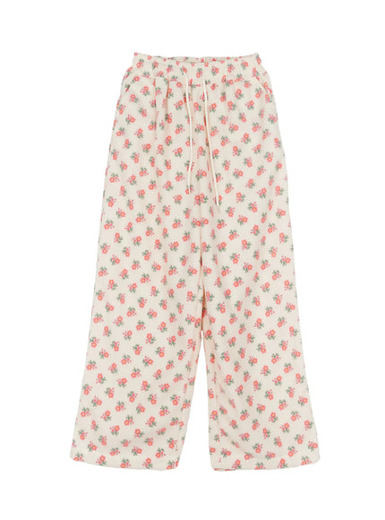 floral-fleece-wide-leg-pants-cd514 / Light beige