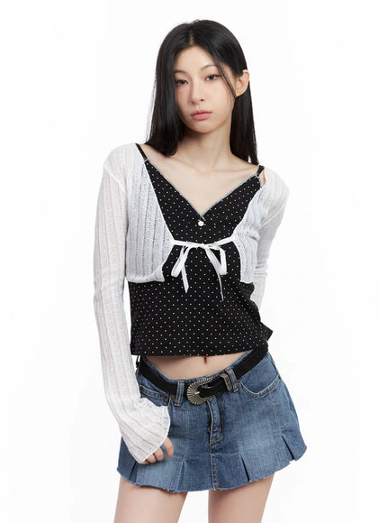 ribbon-knit-cropped-cardigan-cl501 / White