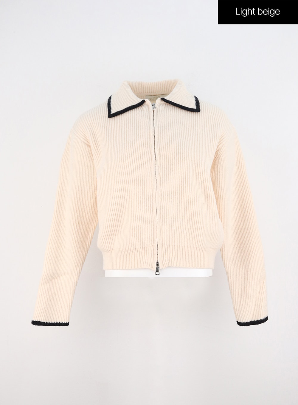 collared-zip-up-sweater-oo323 / Light beige