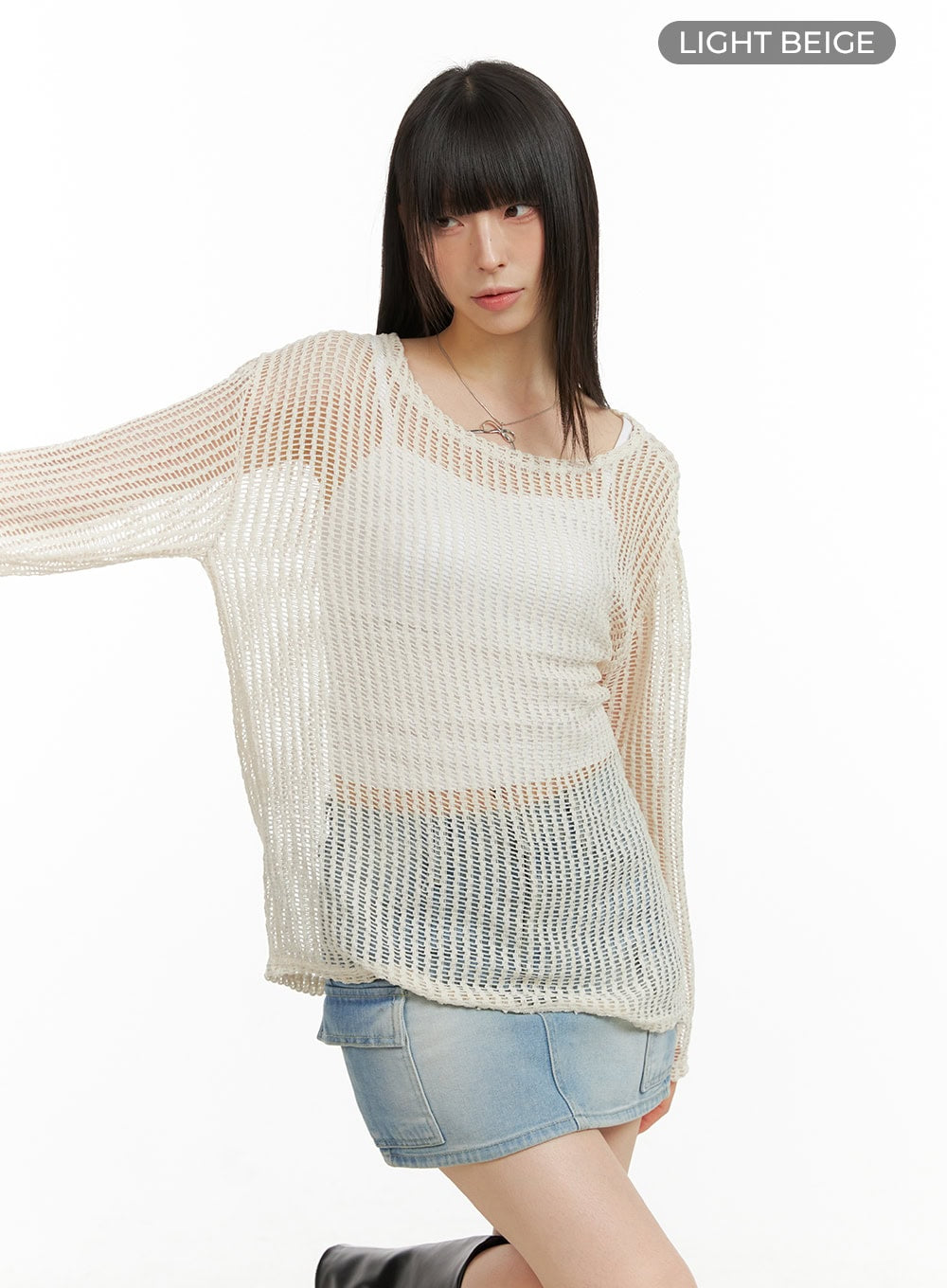 summer-mesh-knit-sweater-cu424 / Light beige
