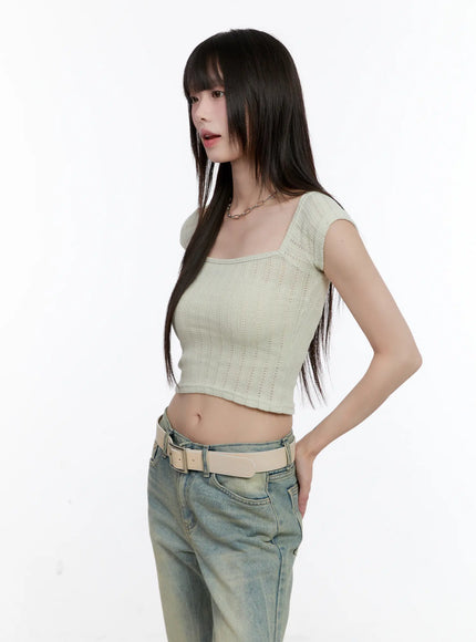 square-neck-cap-sleeve-crop-top-cl504 / Mint