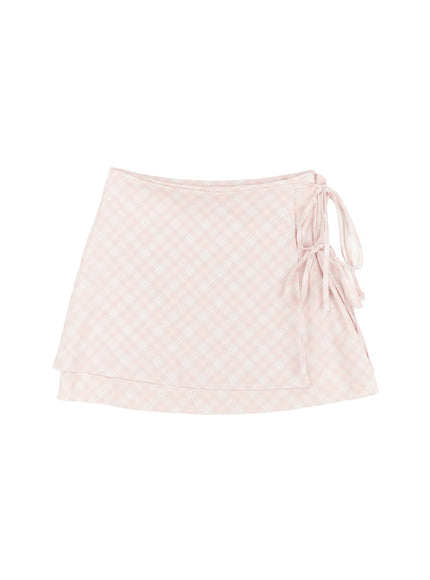 plaid-mini-skirt-with-ribbon-straps-cm526 / Pink