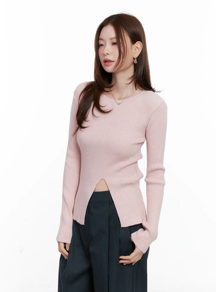 Two-Way Button Side-Slit Knit Top CG521
