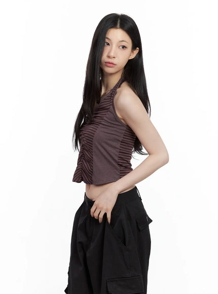 ruched-striped-halter-top-cu530 / Purple