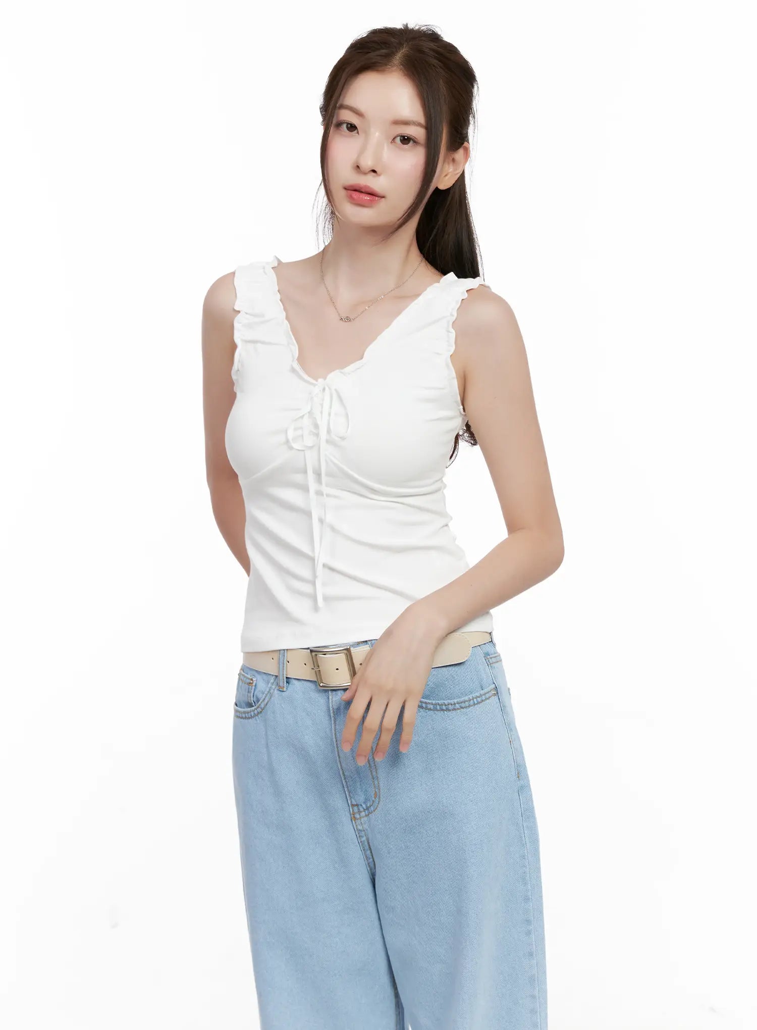 Shirred Ribbon 2-Way Sleeveless Top CL523