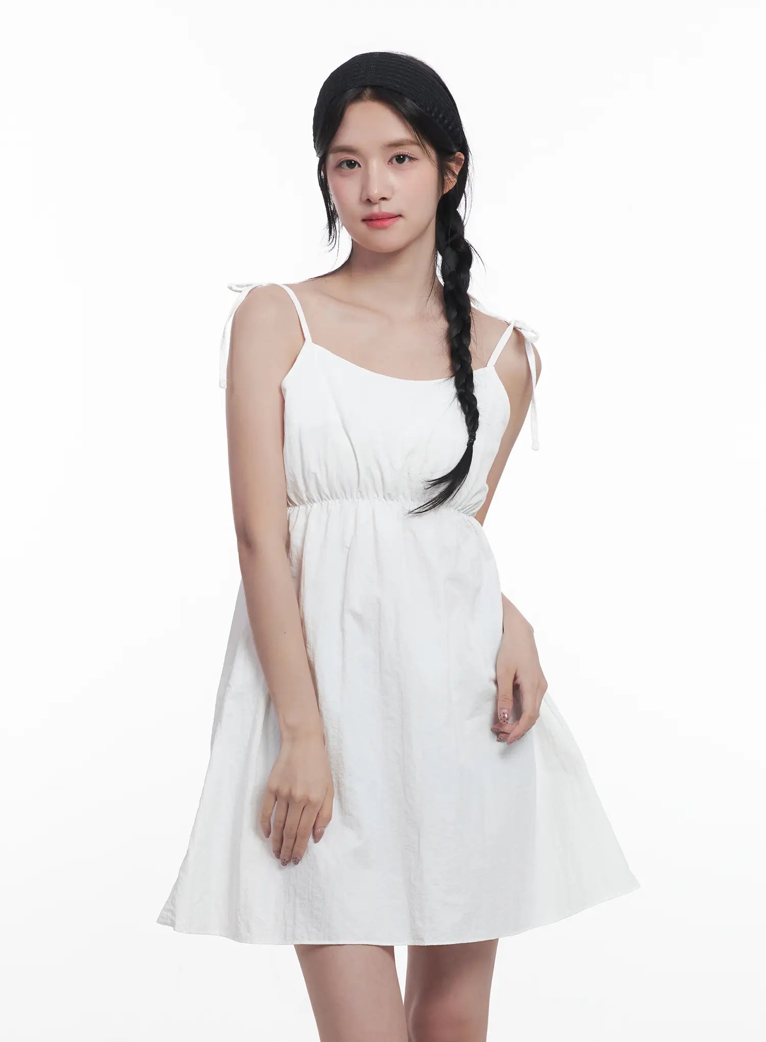 flared-ribbon-tie-mini-dress-cu525 / White