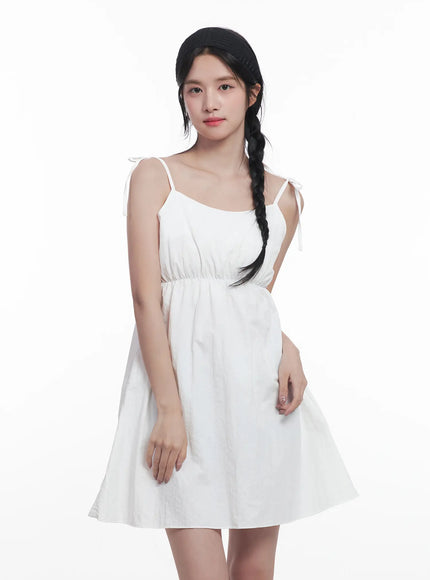 flared-ribbon-tie-mini-dress-cu525 / White