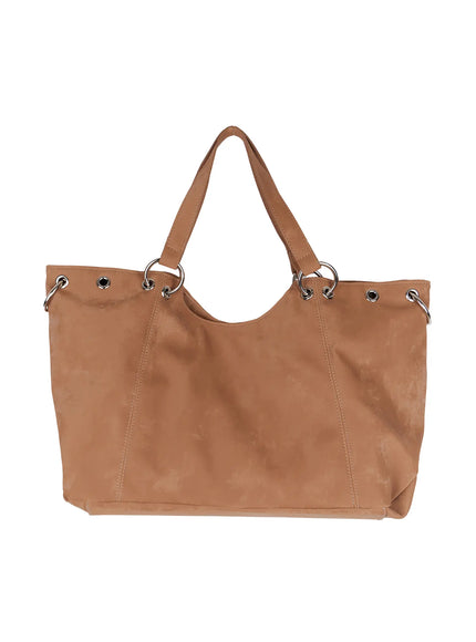 faux-leather-eyelet-tote-bag-cn511 / Brown