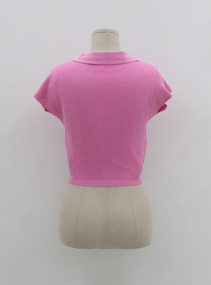 V-Neck Collar Crop Short Sleeve Tee BG09